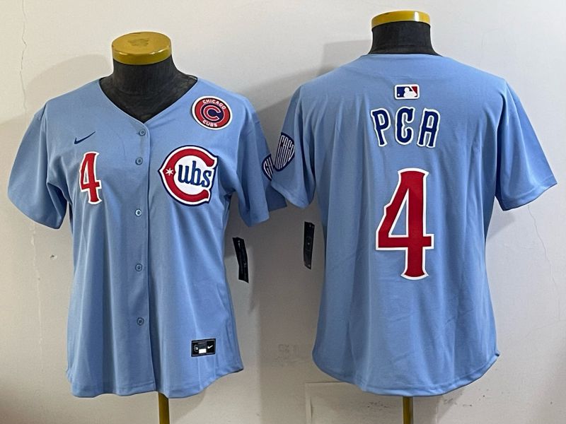 Youth Chicago Cubs 4 Pga Light blue Throwback Nike MLB 2025 jersey 04